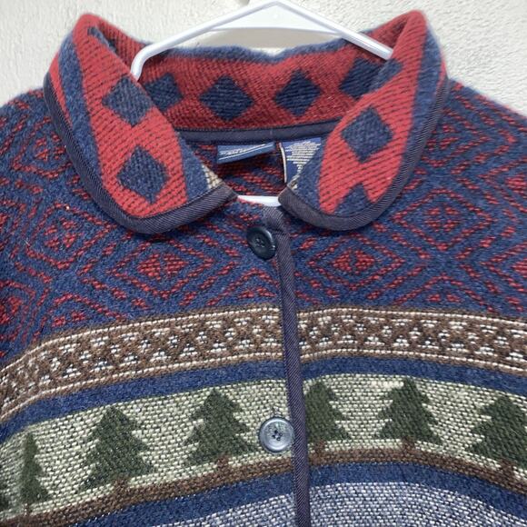 Vintage Cottagecore Jacket Unisex XL Blue Winter Mountains Cabin Wool Cardigan - Picture 3 of 9